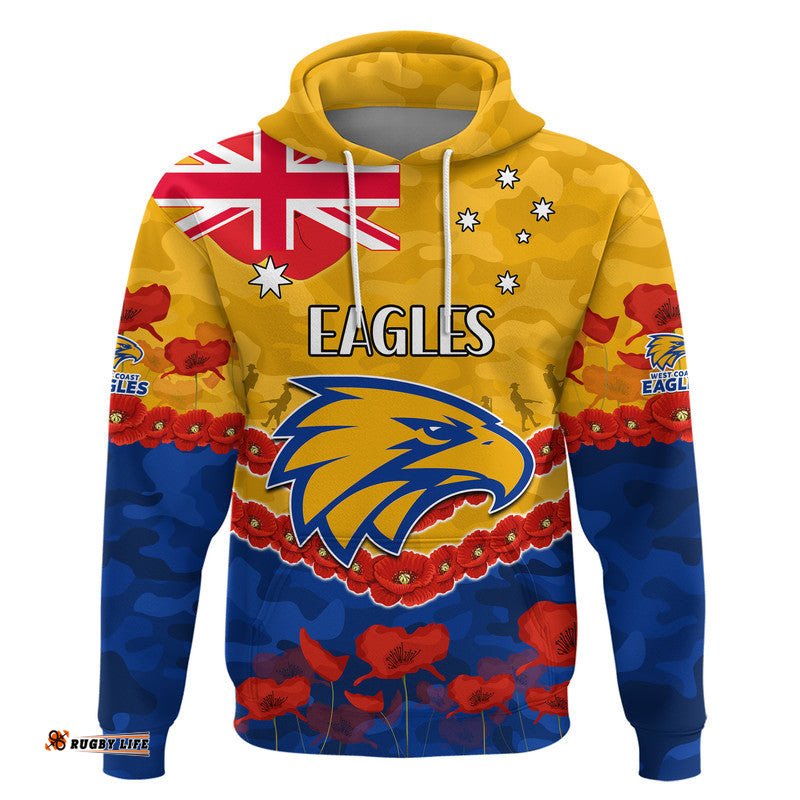 custom personalised west coast eagles football anzac zip up and pullover hoodie lest we forget