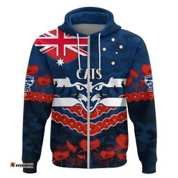 custom personalised cats football anzac zip up and pullover hoodie lest we forget
