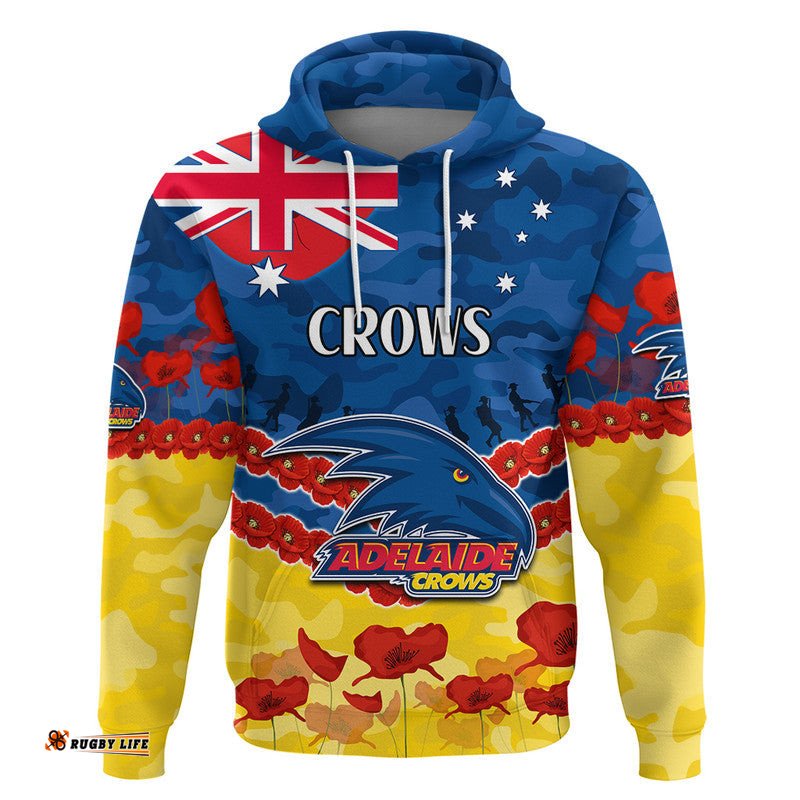 adelaide crows football anzac zip up and pullover hoodie lest we forget
