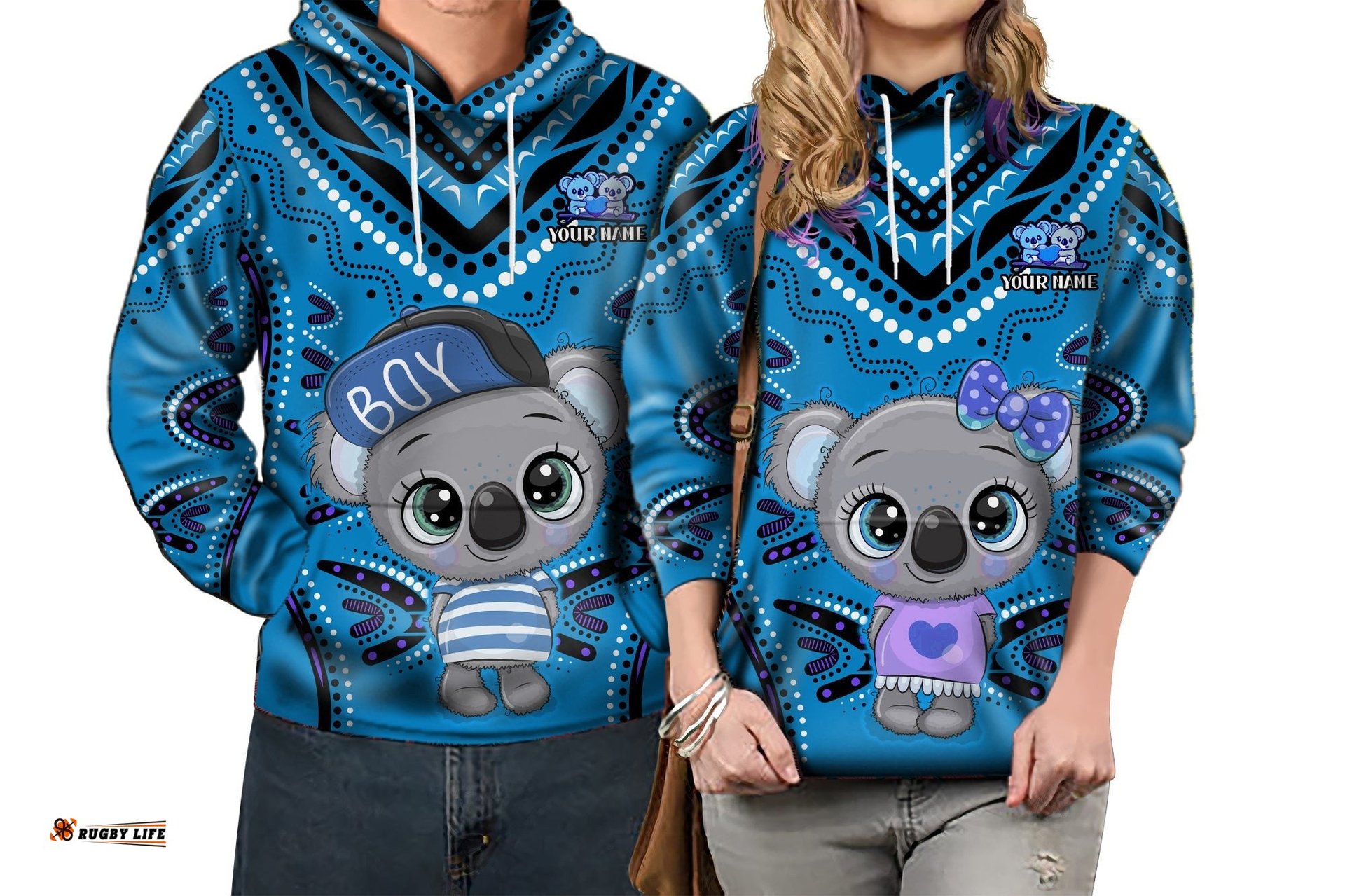 custom personalised australia valentine cute koala couple hoodie aboriginal valentine blue