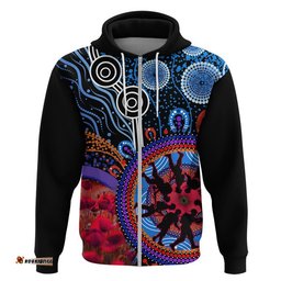 australia anzac day zip up and pullover hoodie aboriginal military and poppy flowers style