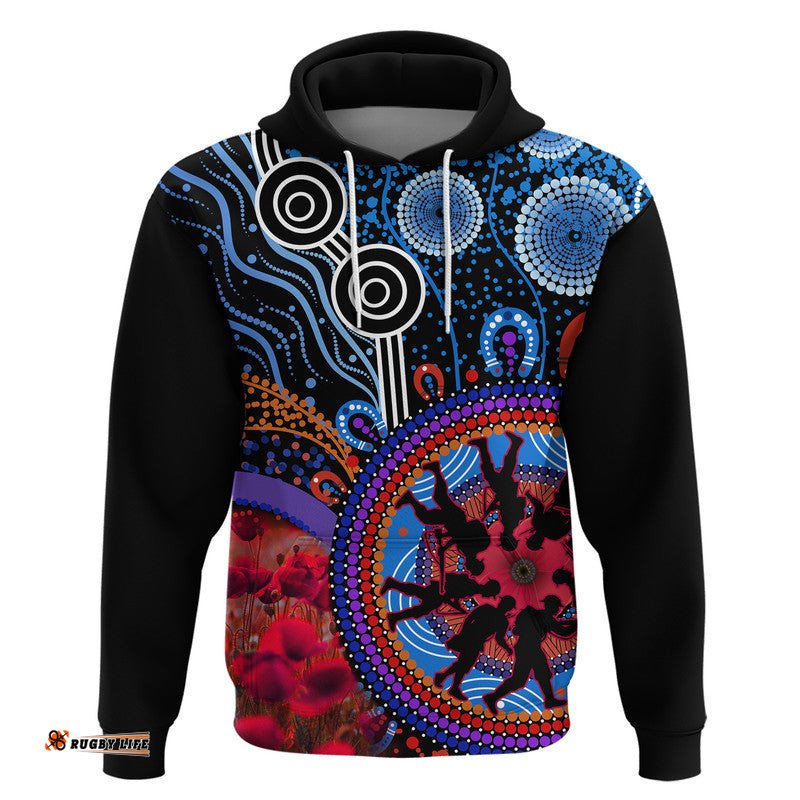 australia anzac day zip up and pullover hoodie aboriginal military and poppy flowers style
