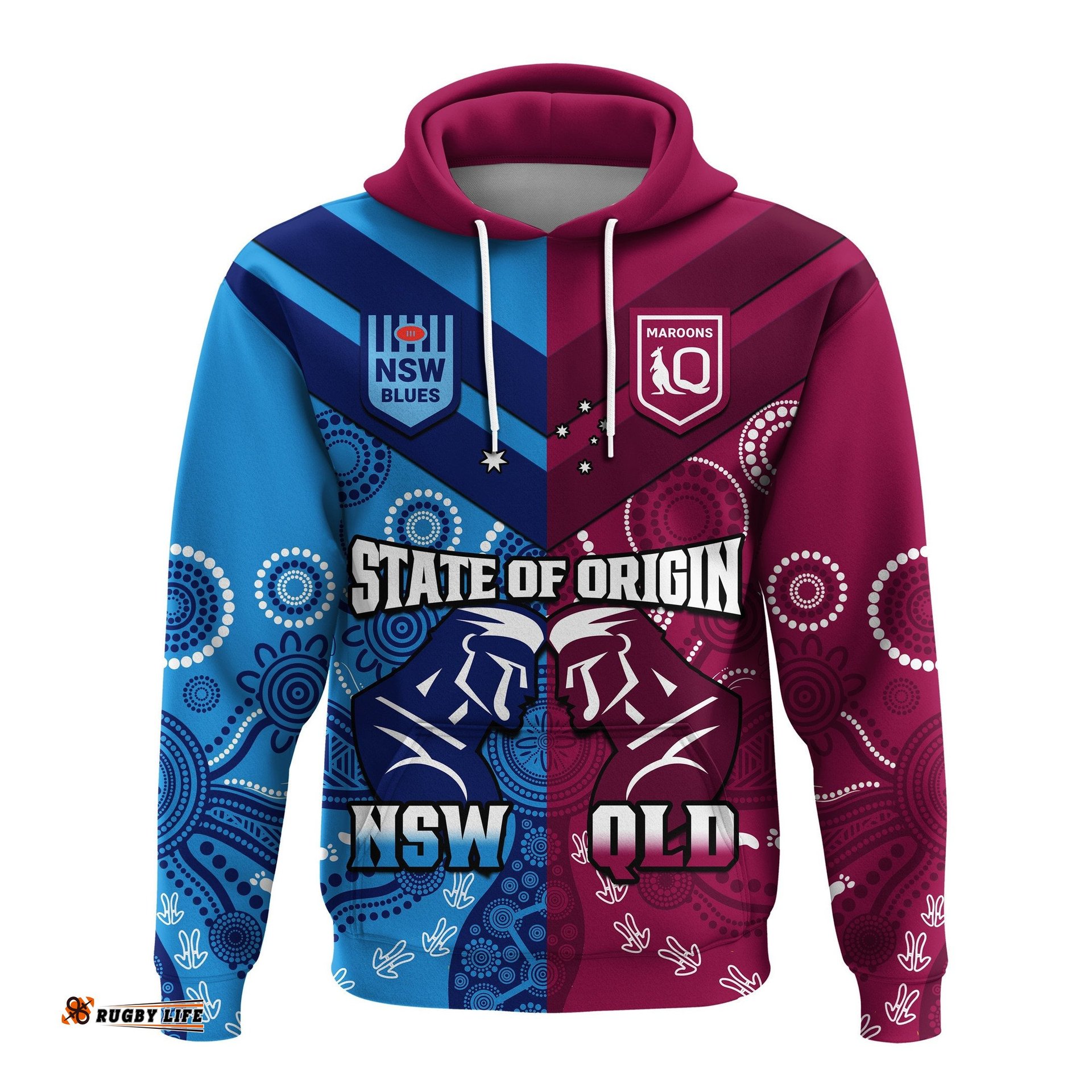 custom personalised qld maroons and nsw blues rugby hoodie state of origin indigenous