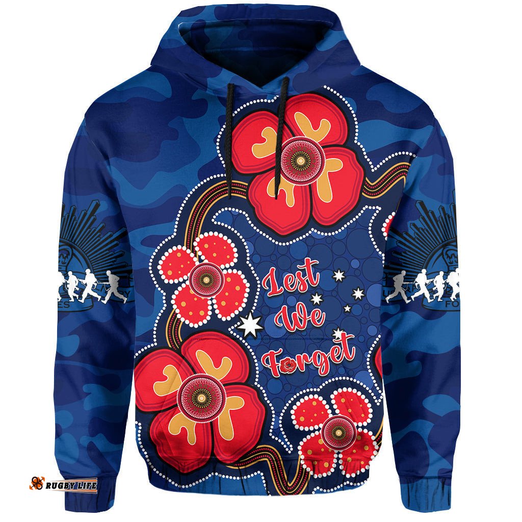 australia anzac hoodie lest we forget camouflage mix aboriginal poppies and slouch hat