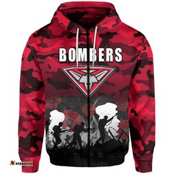 custom personalised afl anzac day hoodie bombers army style