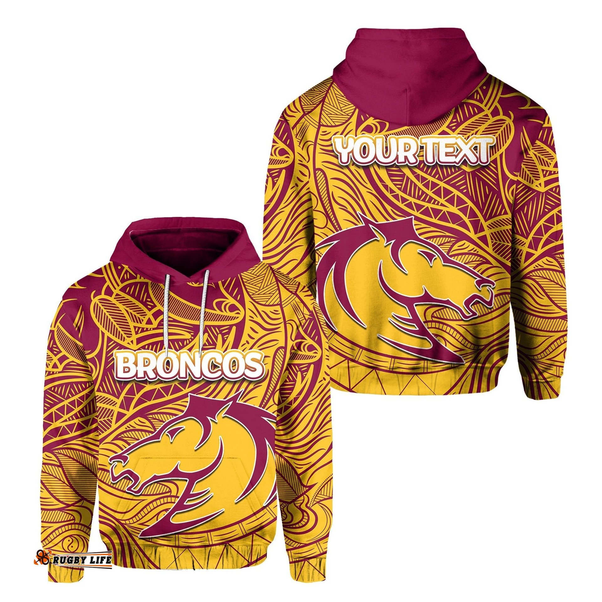 custom personalisedbrisbane broncos hoodie tribal style