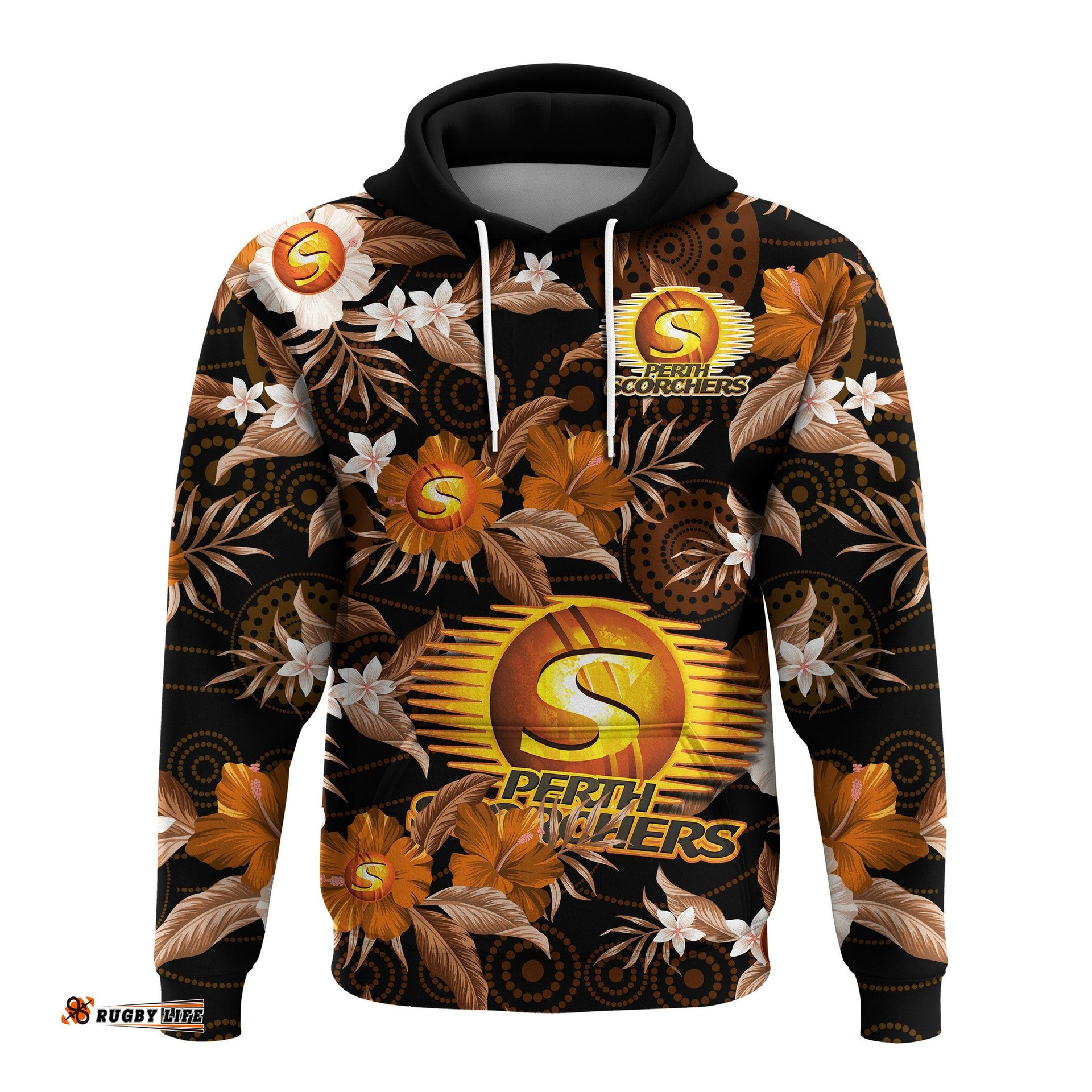 perth scorchers cricket hoodie aboriginal art mix tropical flowers