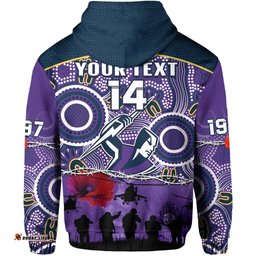 custom text and number melbourne storm rugby anzac hoodie indigenous poppy australian army