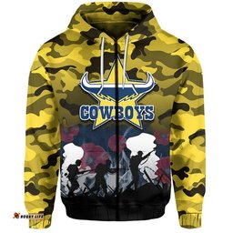 custom personalised nrl anzac day hoodie cowboys army style