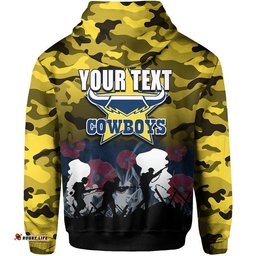 custom personalised nrl anzac day hoodie cowboys army style