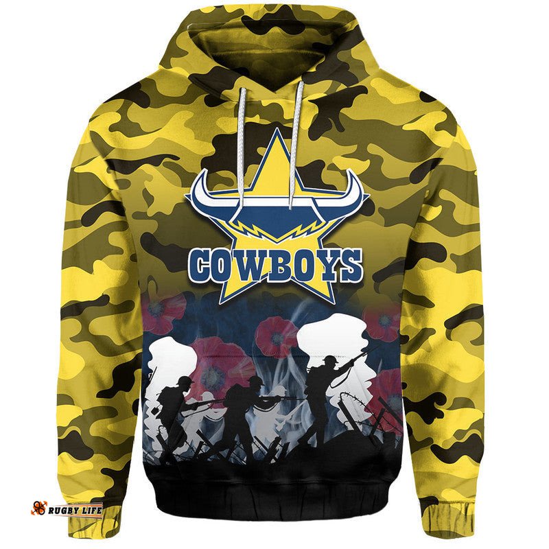 custom personalised nrl anzac day hoodie cowboys army style