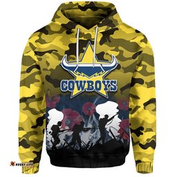 custom personalised nrl anzac day hoodie cowboys army style