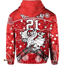 custom personalised dragons rugby zip up and pullover hoodie boomerang indigenous dots