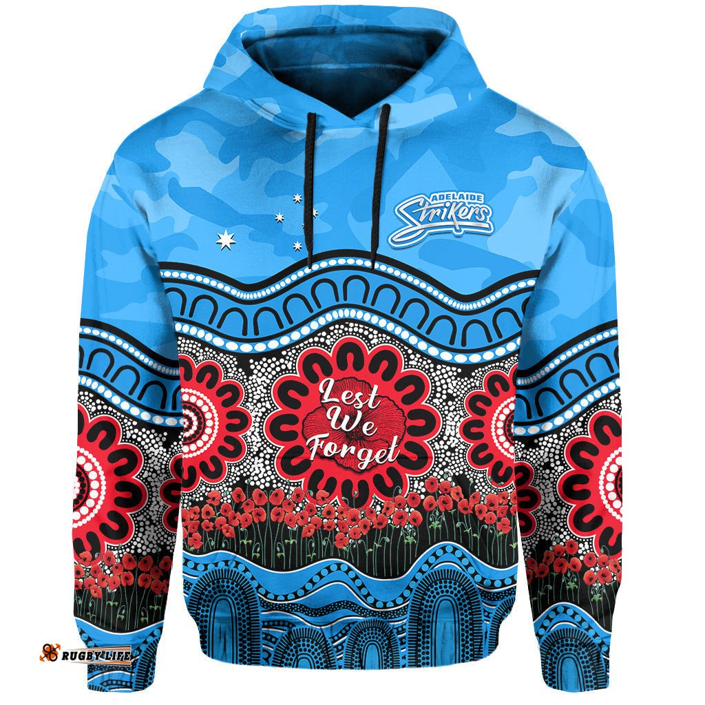 custom text and number adelaide strikers cricket anzac hoodie poppy aboriginal camouflage