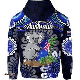 australia koala aboriginal zip up and pullover hoodie koala hugging rugby ball blue