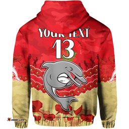 custom text and number dolphins rugby hoodie anzac day lest we forget