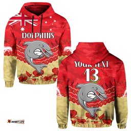 custom text and number dolphins rugby hoodie anzac day lest we forget