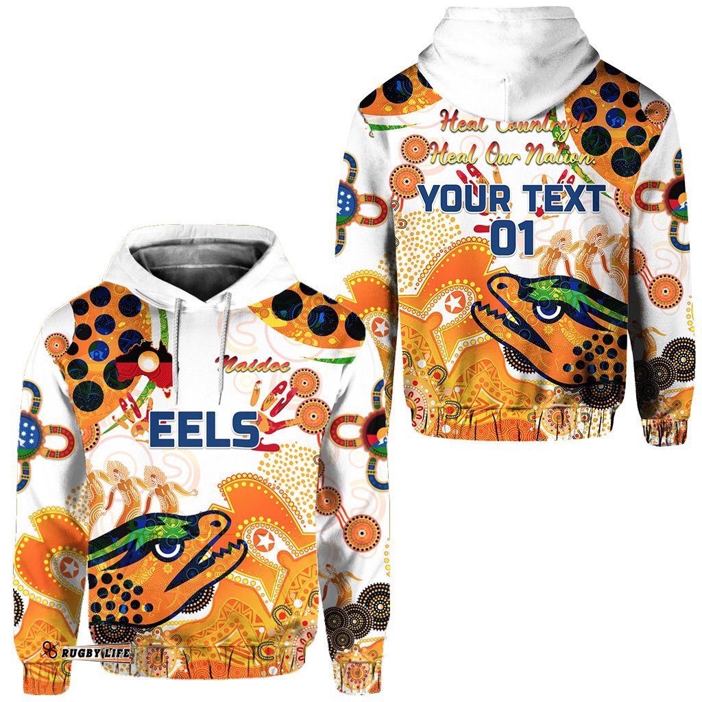 custom personalised parramatta hoodie eels indigenous naidoc heal country heal our nation white custom text and number