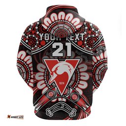 custom personalised swans football zip up and pullover hoodie boomerang indigenous dots