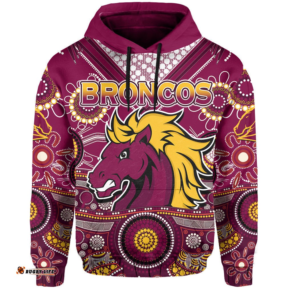 custom text and number broncos rugby hoodie indigenous pattern artsy ver02