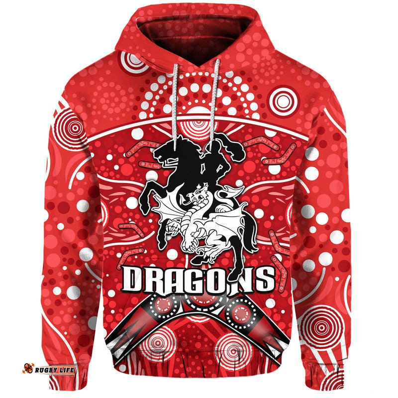 dragons rugby zip up and pullover hoodie boomerang indigenous dots