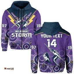 custom text and number melbourne storm rugby hoodie indigenous boomerang gradient style