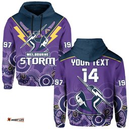 custom text and number melbourne storm rugby hoodie indigenous boomerang gradient style