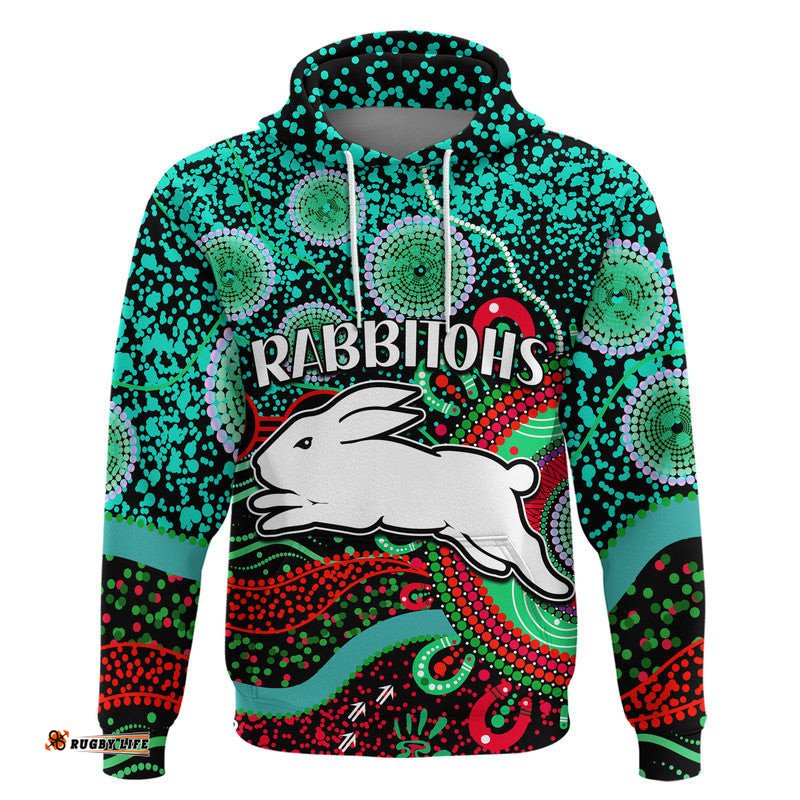 rabbitohs rugby zip up and pullover hoodie aboriginal dots verion