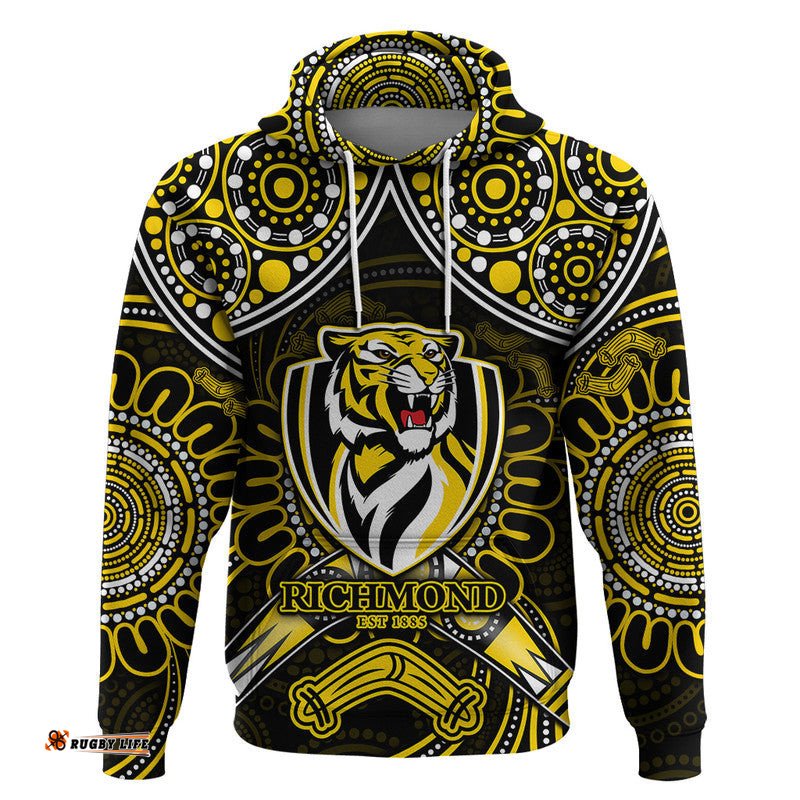 richmond tigers football zip up and pullover hoodie boomerang indigenous dots
