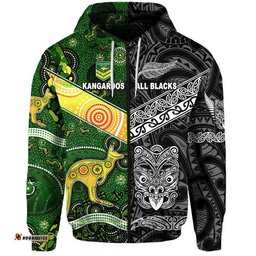 custom personalised new zealand maori all black and australia kangaroos aboriginal zip up and pullover hoodie rugby together