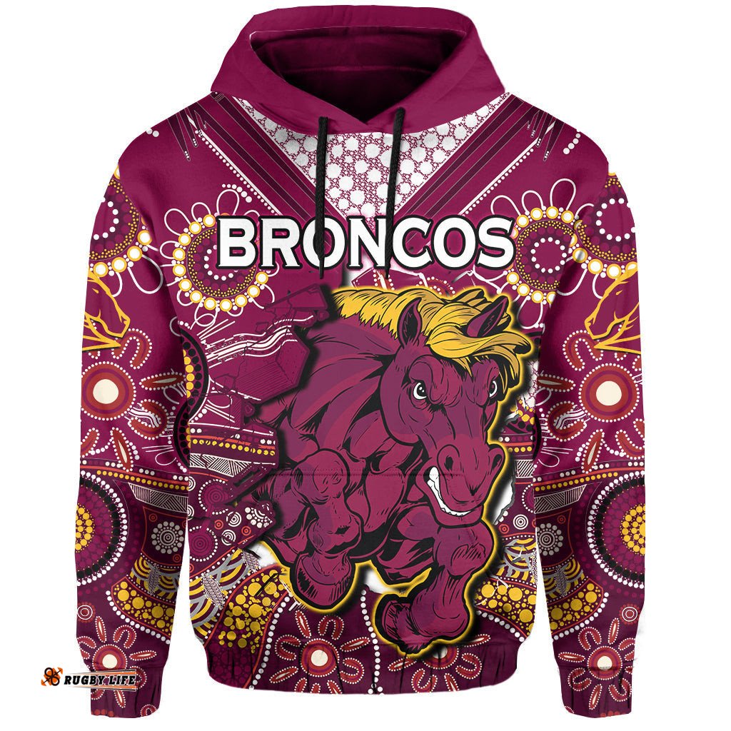 broncos rugby hoodie indigenous pattern artsy ver01