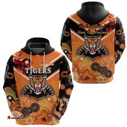 Wests Hoodie Tigers Indigenous NAIDOC Heal Country! Heal Our Nation Orange NO.1