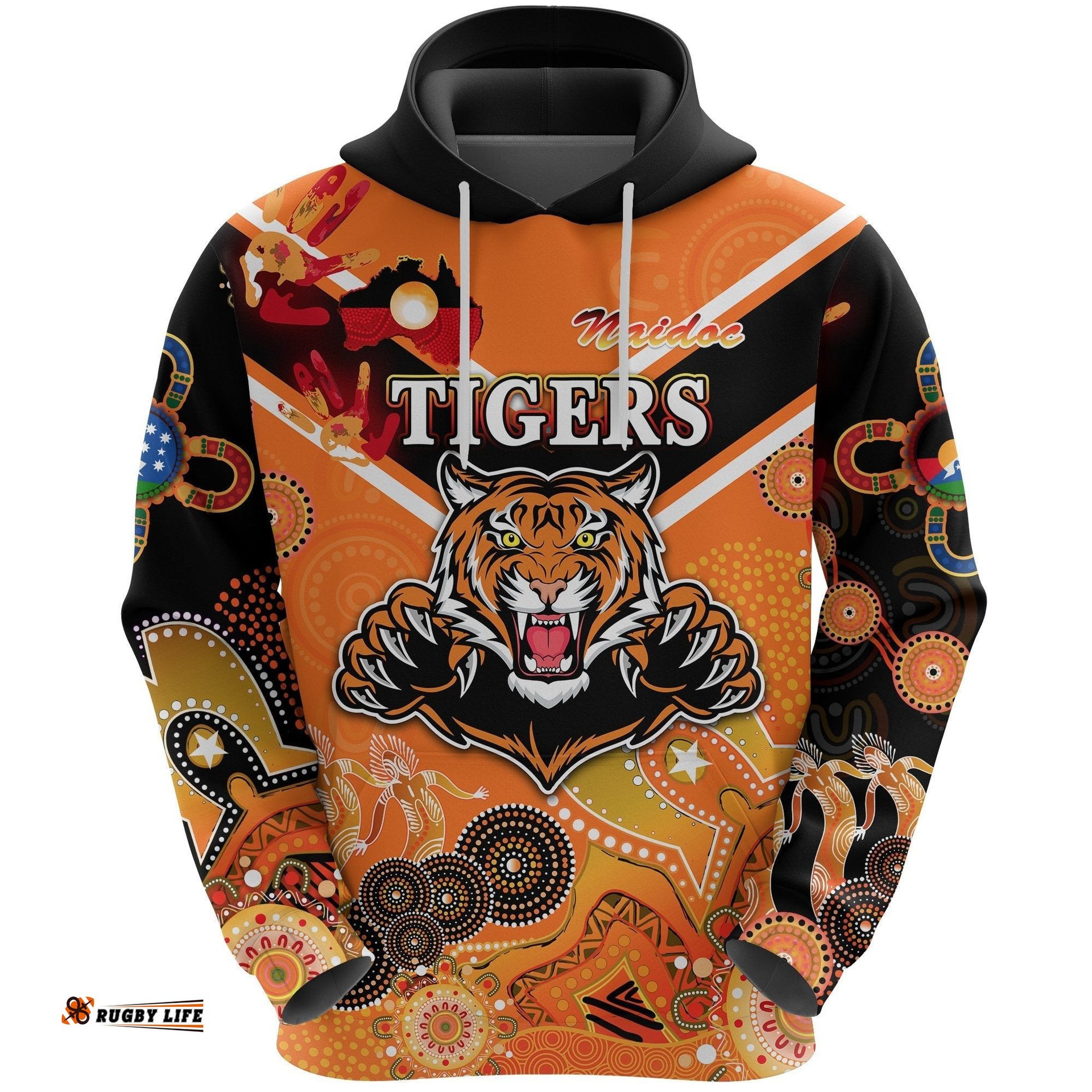 Wests Hoodie Tigers Indigenous NAIDOC Heal Country! Heal Our Nation Orange NO.1