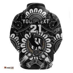 custom personalised magpies football zip up and pullover hoodie boomerang indigenous dots