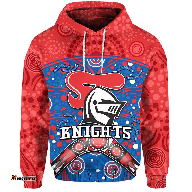 custom personalised knights rugby zip up and pullover hoodie novocastrians boomerang indigenous dots