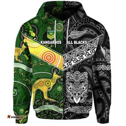 new zealand maori all black and australia kangaroos aboriginal zip up and pullover hoodie rugby together