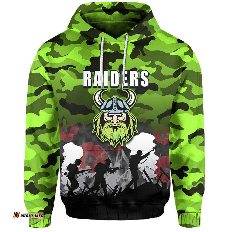 custom personalised nrl anzac day hoodie raiders army style