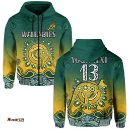 custom text and number wallabies rugby australia hoodie aboriginal