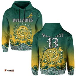 custom text and number wallabies rugby australia hoodie aboriginal
