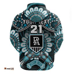 custom personalised port adelaide power zip up and pullover hoodie boomerang indigenous dots