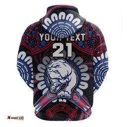 custom personalised western bulldogs football zip up and pullover hoodie boomerang indigenous dots