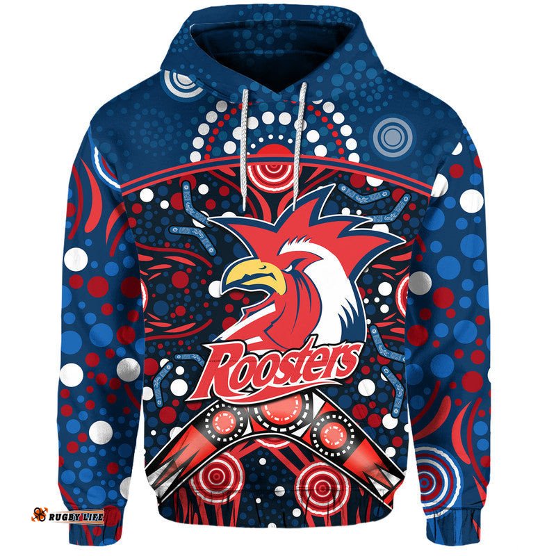 roosters rugby zip up and pullover hoodie boomerang indigenous dots