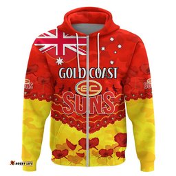 suns football anzac zip up and pullover hoodie lest we forget