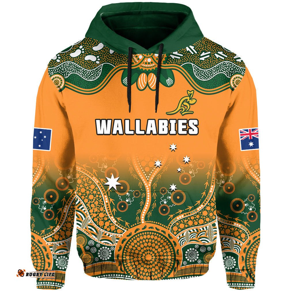 custom text and number australia rugby hoodie wallabies kangaroo orange aboriginal