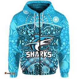 custom personalised sharks rugby zip up and pullover hoodie boomerang indigenous dots