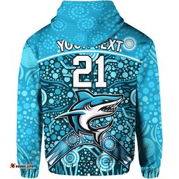 custom personalised sharks rugby zip up and pullover hoodie boomerang indigenous dots