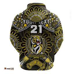 custom personalised richmond tigers football zip up and pullover hoodie boomerang indigenous dots