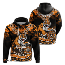 tigers rugby anzac day camouflage indigenous art hoodie
