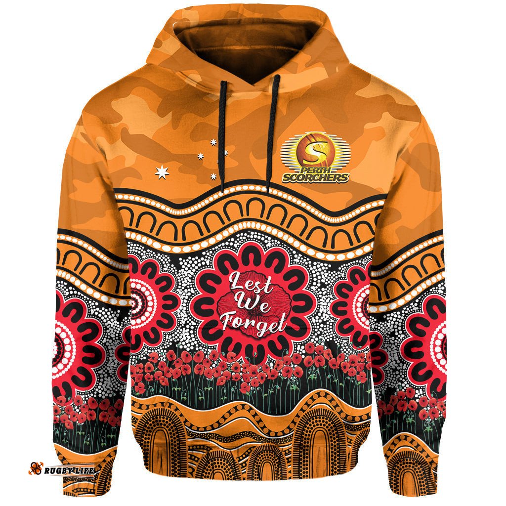 perth scorchers cricket anzac hoodie poppy aboriginal camouflage