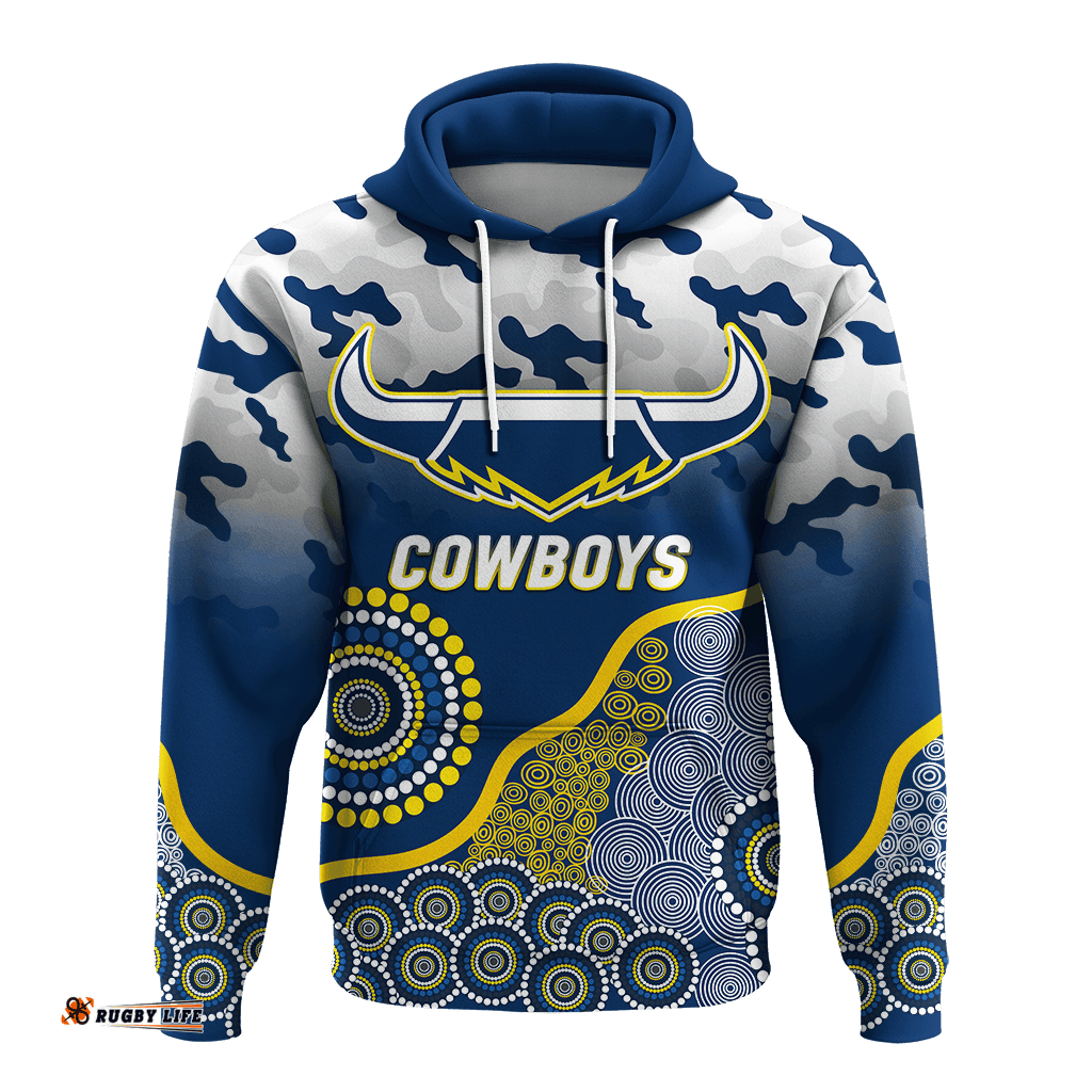 cowboys rugby anzac day camouflage indigenous art hoodie